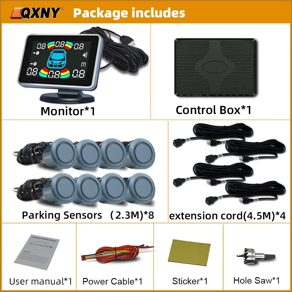 Система парктроники Парктроник Датчик заднего хода для авто с 8 датчиками парковки радар заднего хода для автомобиля электроника детектор заднего хода вспомогательный комплект зуммера датчиков перед / зад Light blue