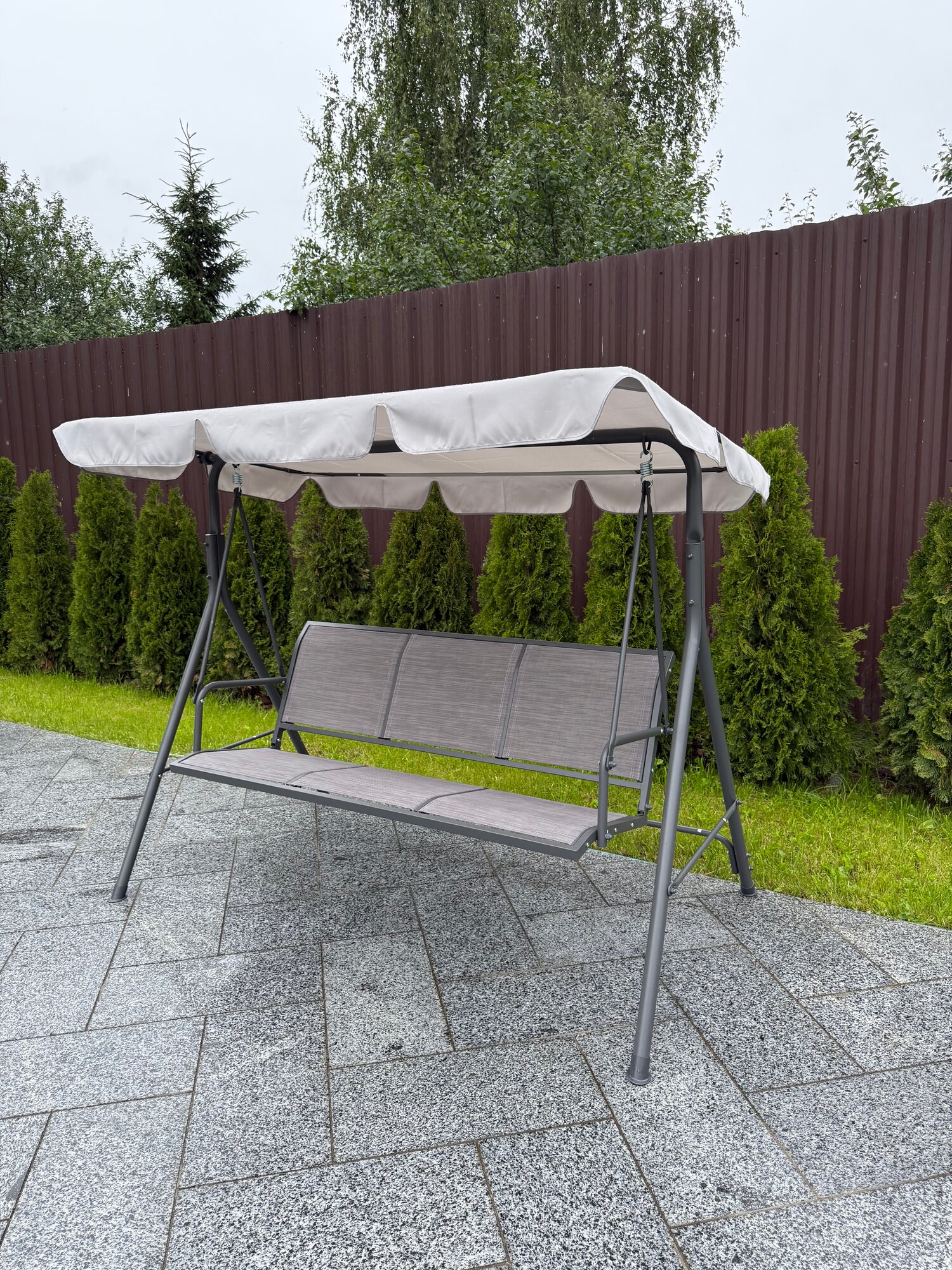 Садовые качели Full Comfort - GARDA с навесом металлический каркас максимальный вес - 300 кг цвет серый
