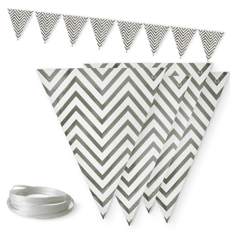 Гирлянда бумажная Волна веселья Флажки Белые зигзаг серебро Металлик 200 см 16х20 см