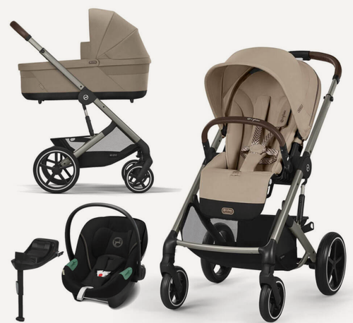 Изображение товара Коляска 4 в 1 Cybex Balios S Lux 2025, Almong Beige, бежевый, автокресло Cybex Aton B2 i-size, коляска для новорожденных, в комплекте 2 дождевика