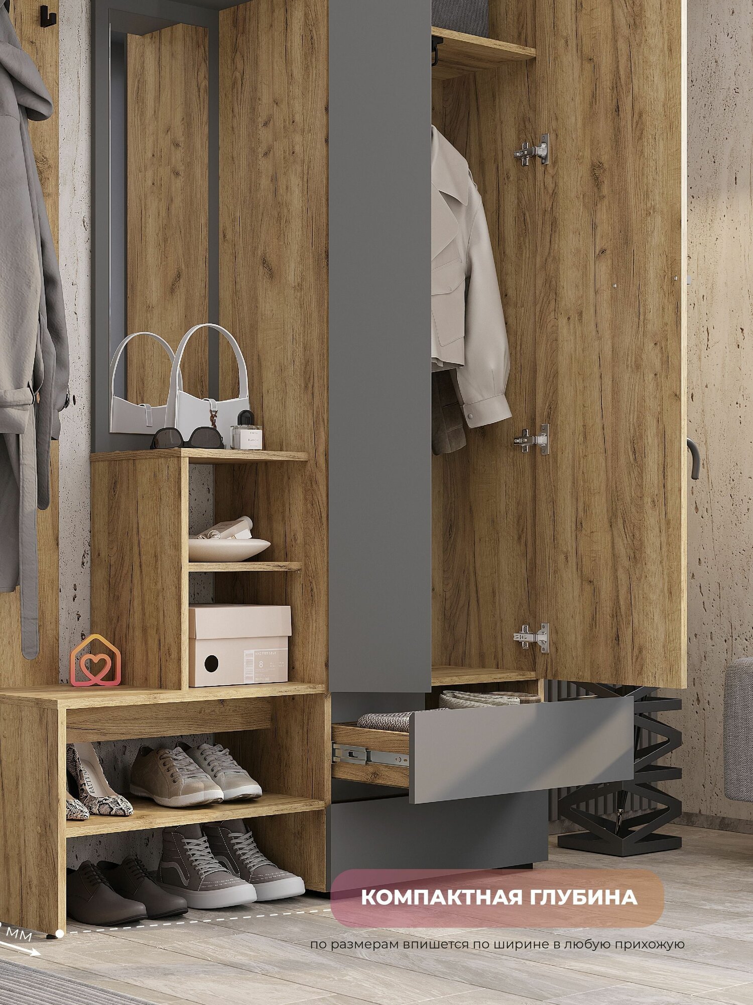 Картинки Прихожая в коридор Твист с зеркалом деревянная