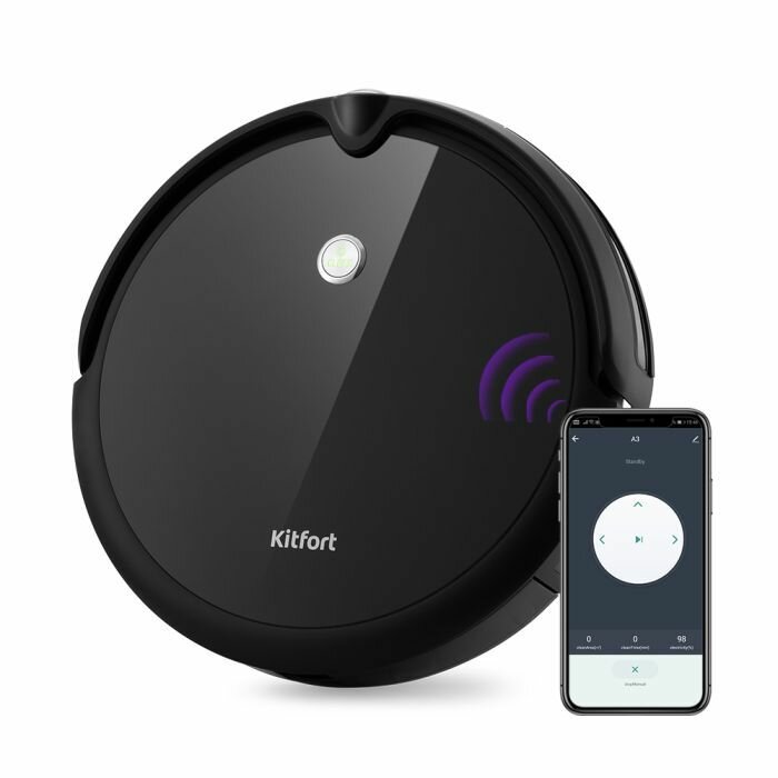 Робот-пылесос Kitfort KT-590 черный управление через приложение Smart Life
