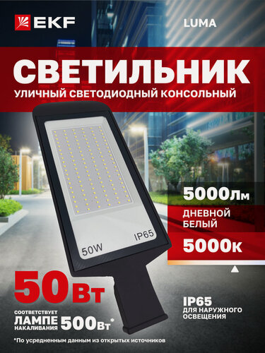 Изображение товара Светильник уличный светодиодный консольный EKF ДКУ-8002-Д 50Вт 5000К IP65