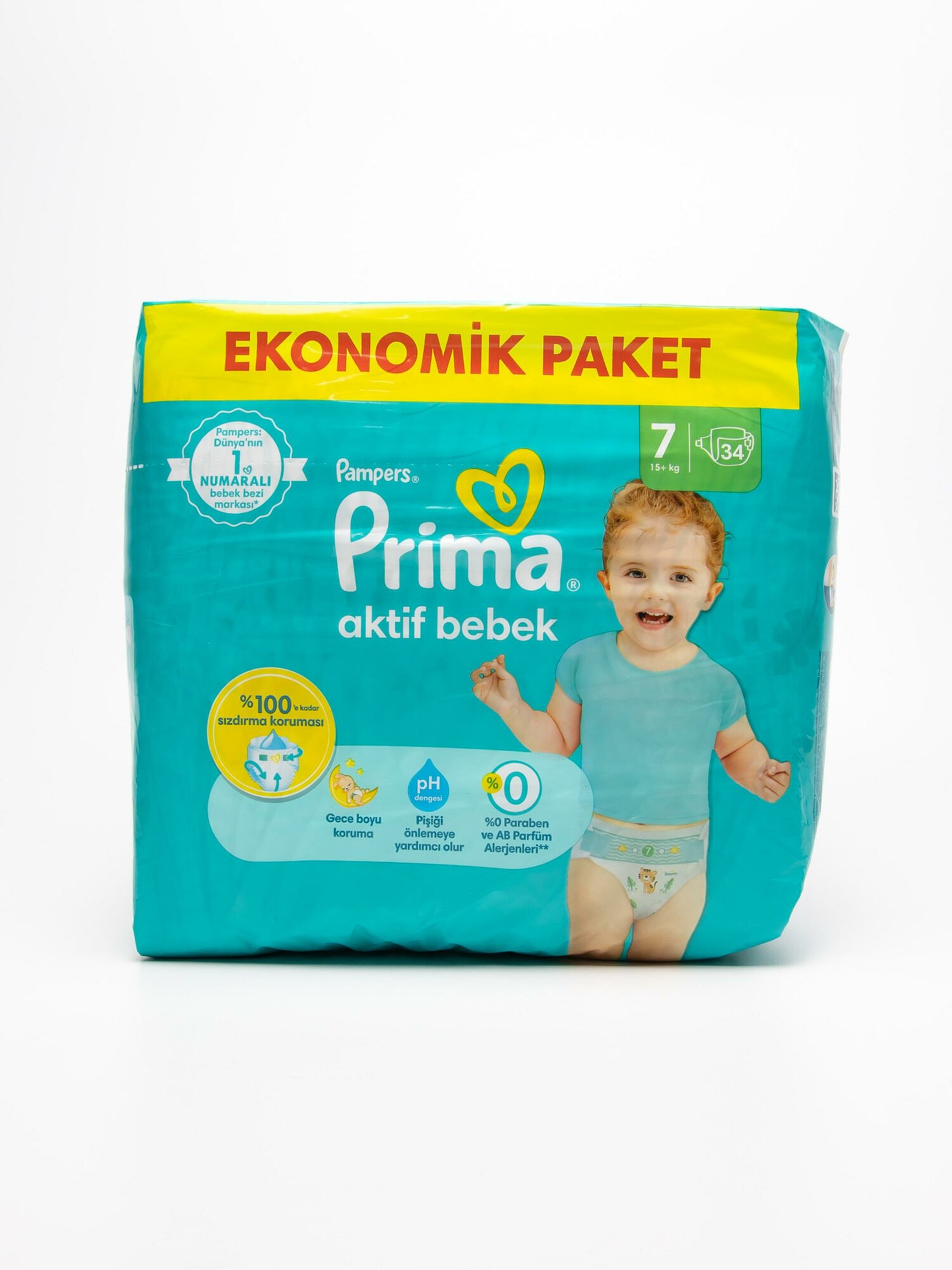 Подгузники Prima Actif bebek для детей, 7 размер, 34 штук, 15-22 кг