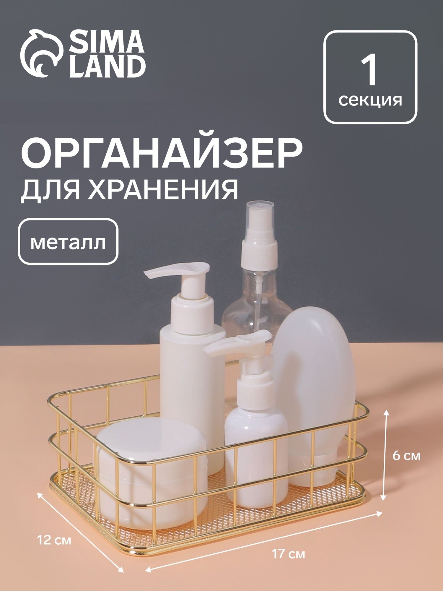 Органайзер для хранения косметических принадлежностей «рафаэль» 17 × 12 × 6 см цвет золотистый