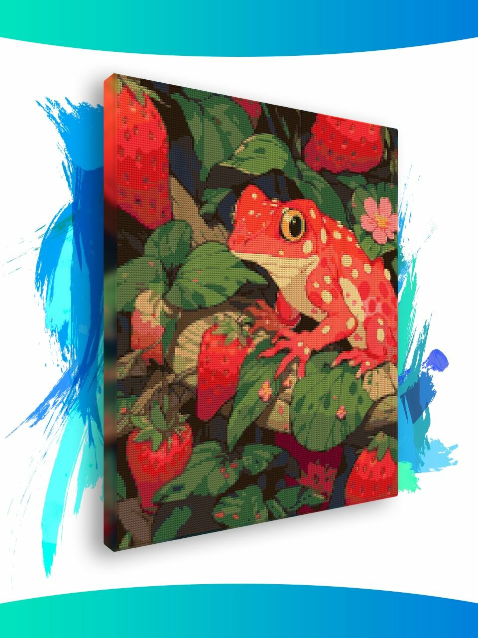 Алмазная мозаика на подрамнике - вышивка Клубничная лягушка 40 х 50 см