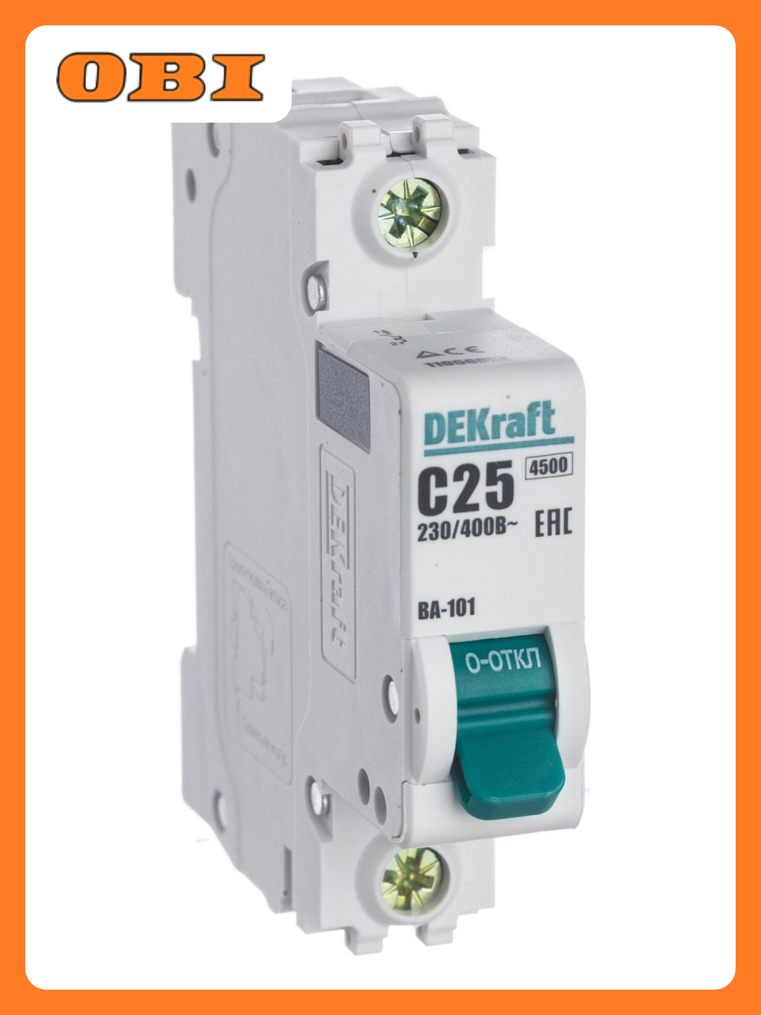 Автоматический выключатель DEKRAFT ВА-101 1P C25 A 45 кА