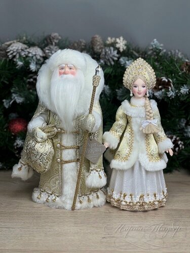 Изображение товара АртМороз Дед мороз и Снегурочка русские 33см; новогодняя игрушка под ёлку; авторская кукла ручной работы; подарок на Новый Год