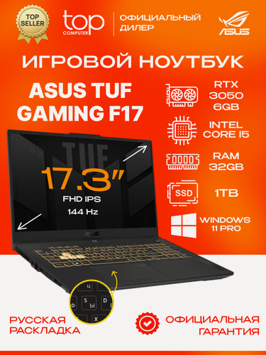 Изображение товара Ноутбук Asus TUF Gaming F17 FX707VJB 17.3"FHD; IPS;144Hz/Core 5 210H/32GB/SSD 1TB/RTX3050 6GB/Win11pro/серый