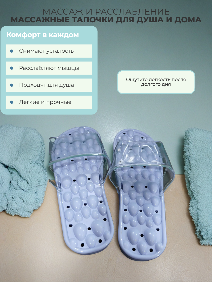 Силиконовые тапочки-массажеры для бани, сауны, бассейна, спа и душа, голубой цвет