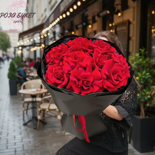Изображение товара Букет цветов, букет из 9 красных французских роз, долгих букет, премиум цветы, премиум букет, красивые цветы