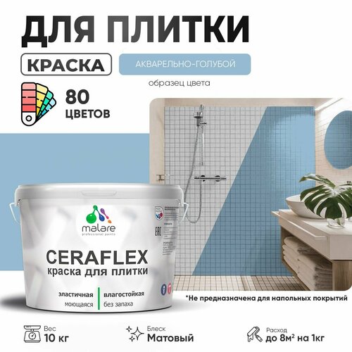 фото Краска акриловая (ак) malare ceraflex моющаяся матовая акварельно-голубой 10 кг