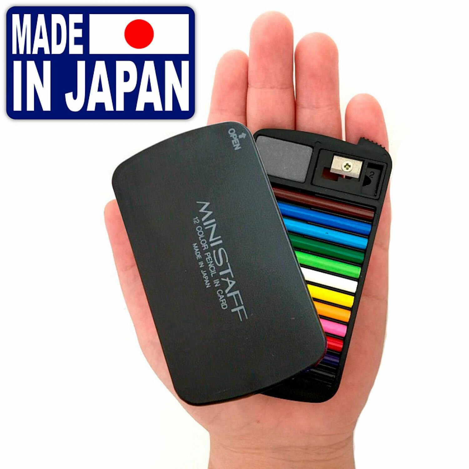 Мини-карандаши Talent Toys цветные, 12 шт. в черном пенале, Япония