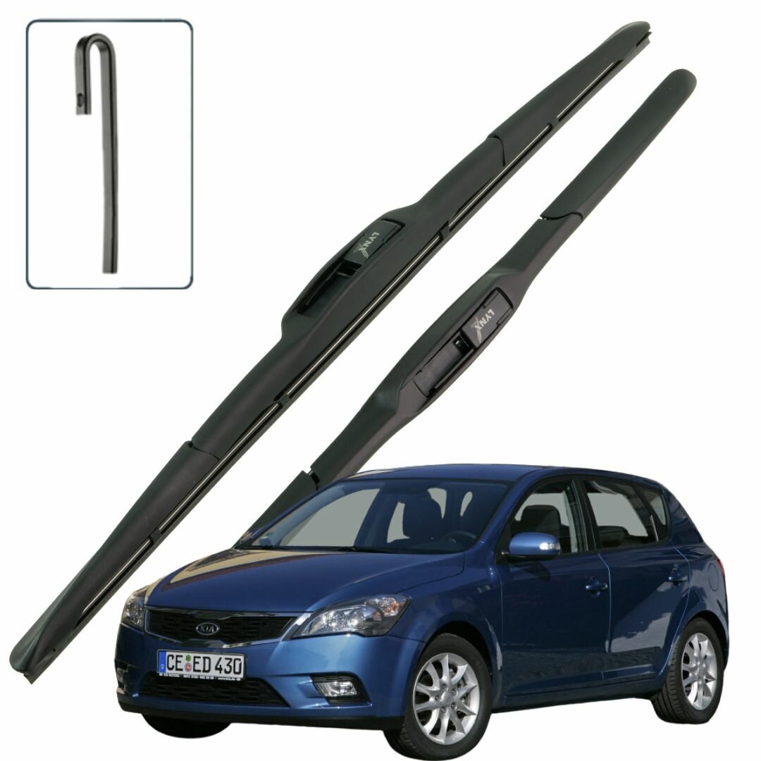 Дворники Kia Ceed (1) ED / Киа Сид ЕД хэтчбек рест. 2010 / 2011 / 2012 Щетки стеклоочистителя гибридные ОЕМ для автомобиля LYNXauto к-т 2шт, 600мм-450мм