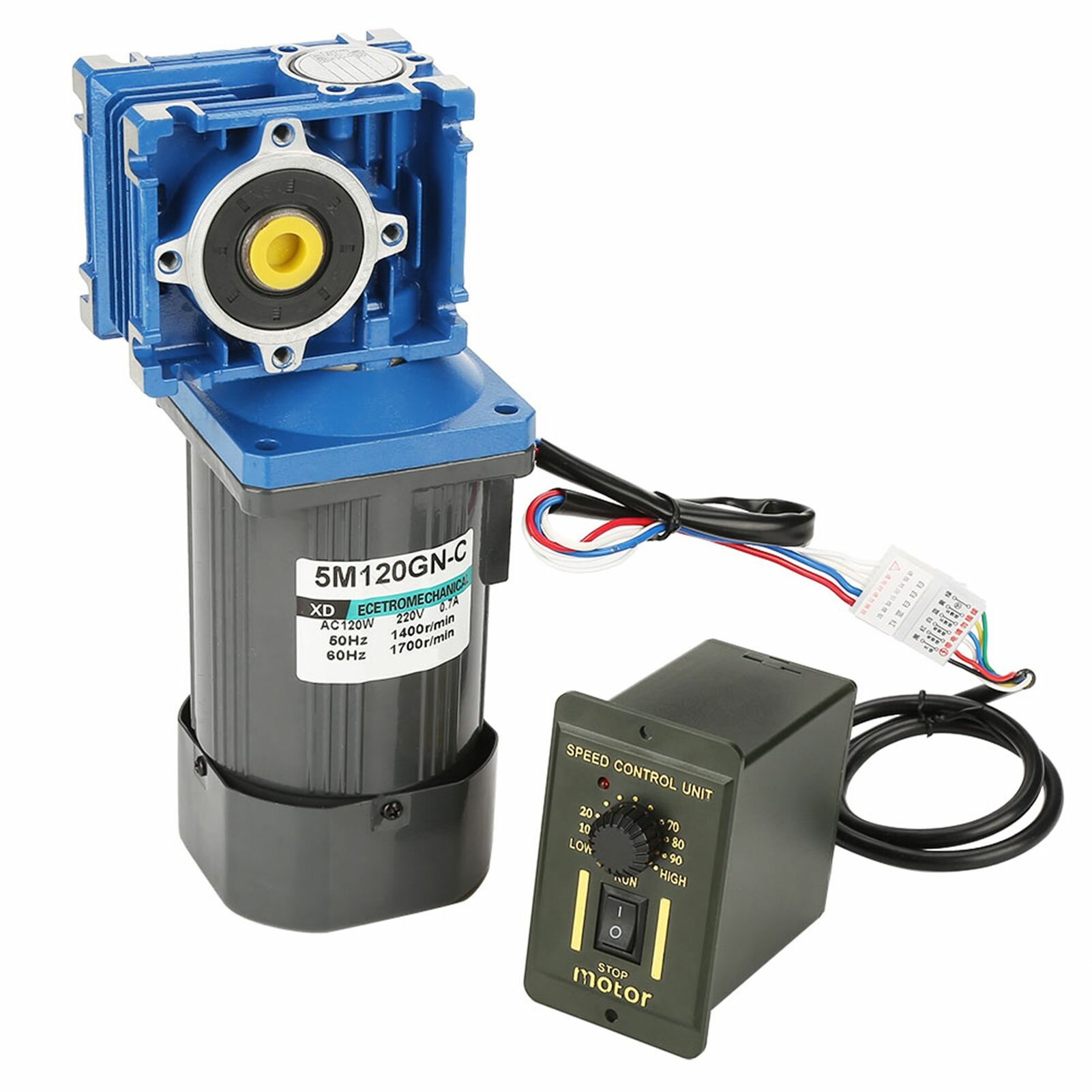 Изображение AC220V 120W Самоблокирующийся червячный мотор-редуктор с регулируемой скоростью по часовой/против часовой стрелки с регулятором (15K)