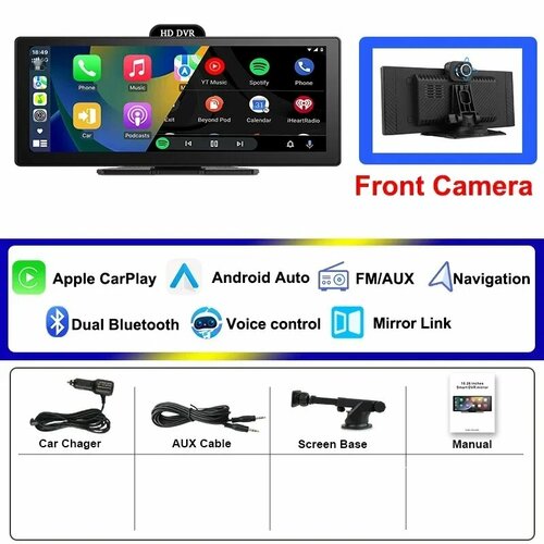 JMCQ 1126-дюймовый 4K HD DVR Универсальный автомобильный радиоприемник Мультимедийная навигация Беспроводной CarPlay Apple Android Авто Зеркальный музыкальный плеер only Front Camera None 6031₽