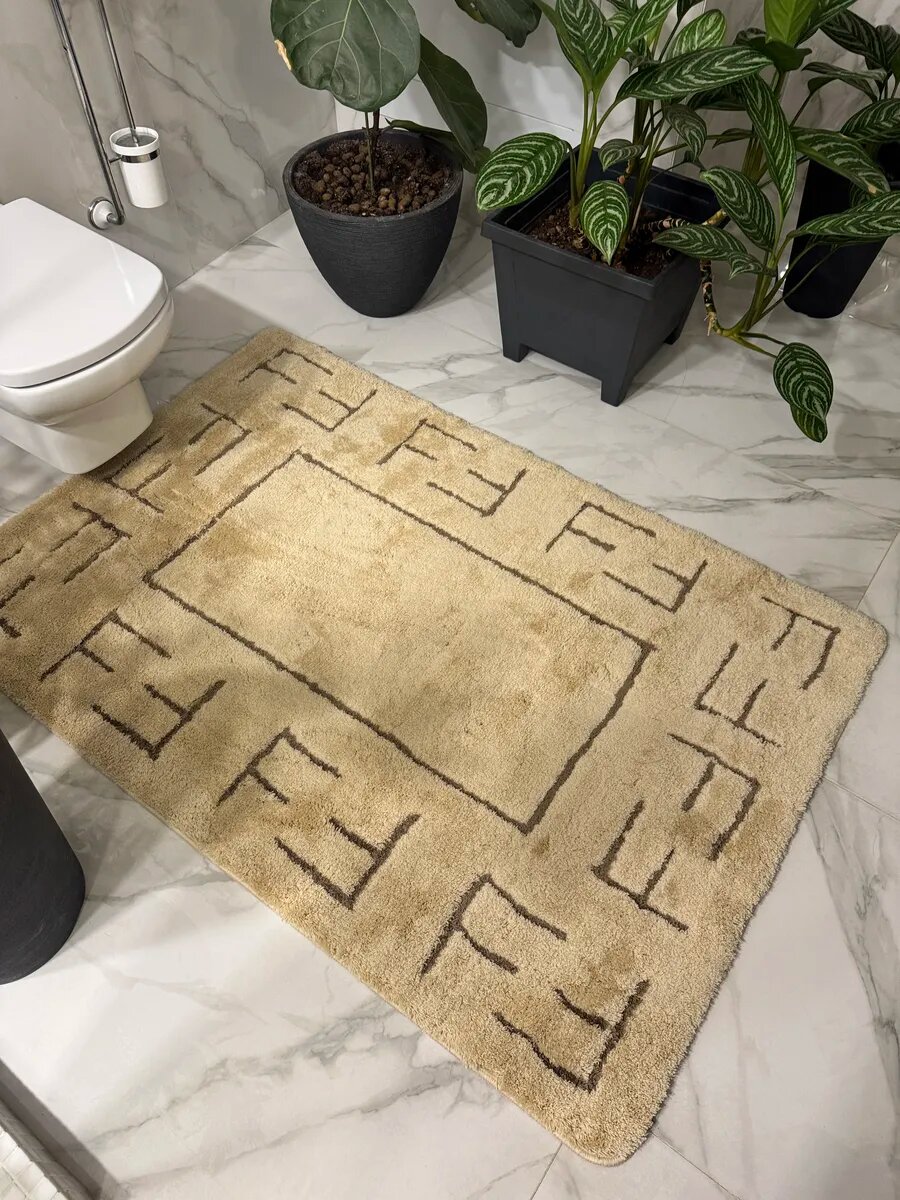 Коврик Natali's Carpets для ванной и туалета нескользящий износостойкий 100*150 см бежевый/коричневый
