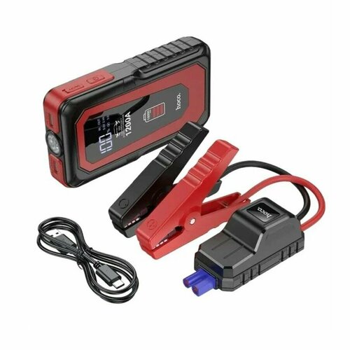 Пусковое зарядное устройство для автомобиля стартер повербанк с фонариком Hoco QS3 10000mAh 1200A черный 6300₽