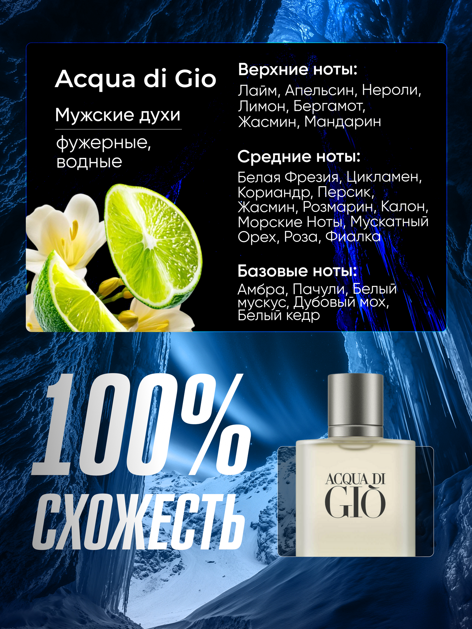 Духи мужские по мотивам Aсqua di Gio 50 мл + подарок 1 мл другого аромата — фото 1