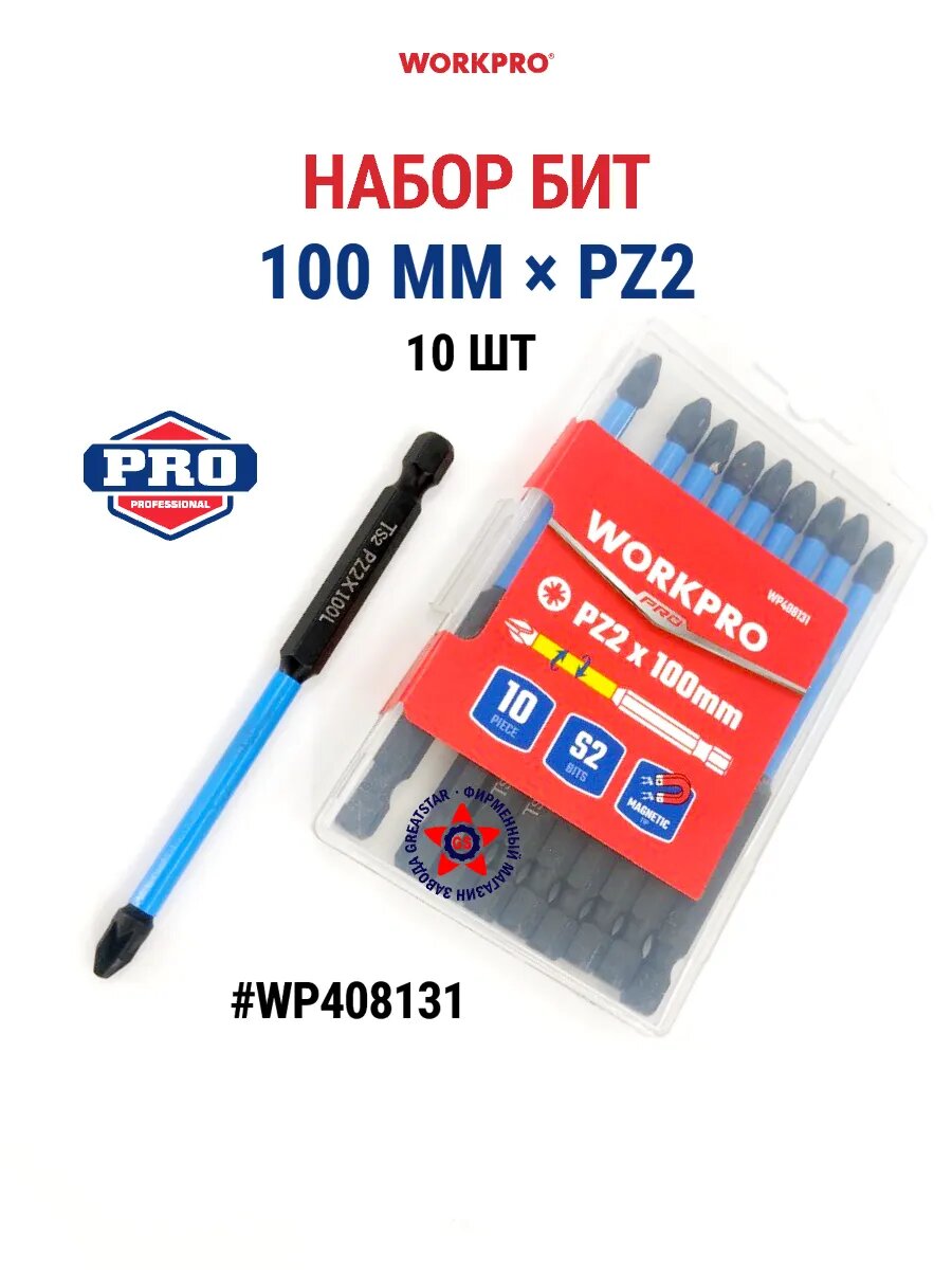 Набор односторонних бит WORKPRO WP408131 100 мм x PZ2 10 штук