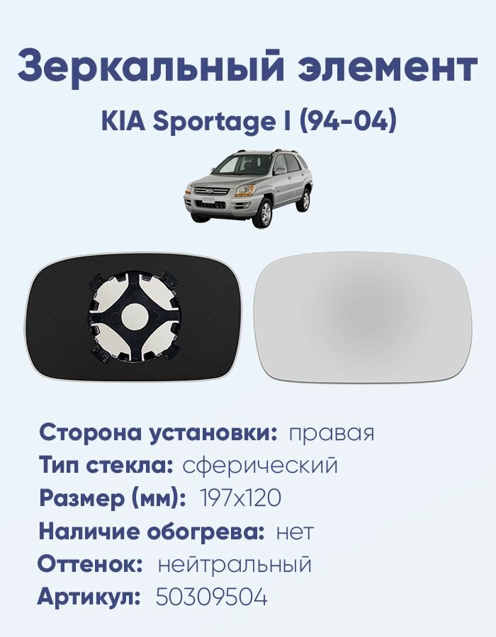 Зеркальный элемент правый KIA Sportage I (94-04) сфера нейтральный без обогрева