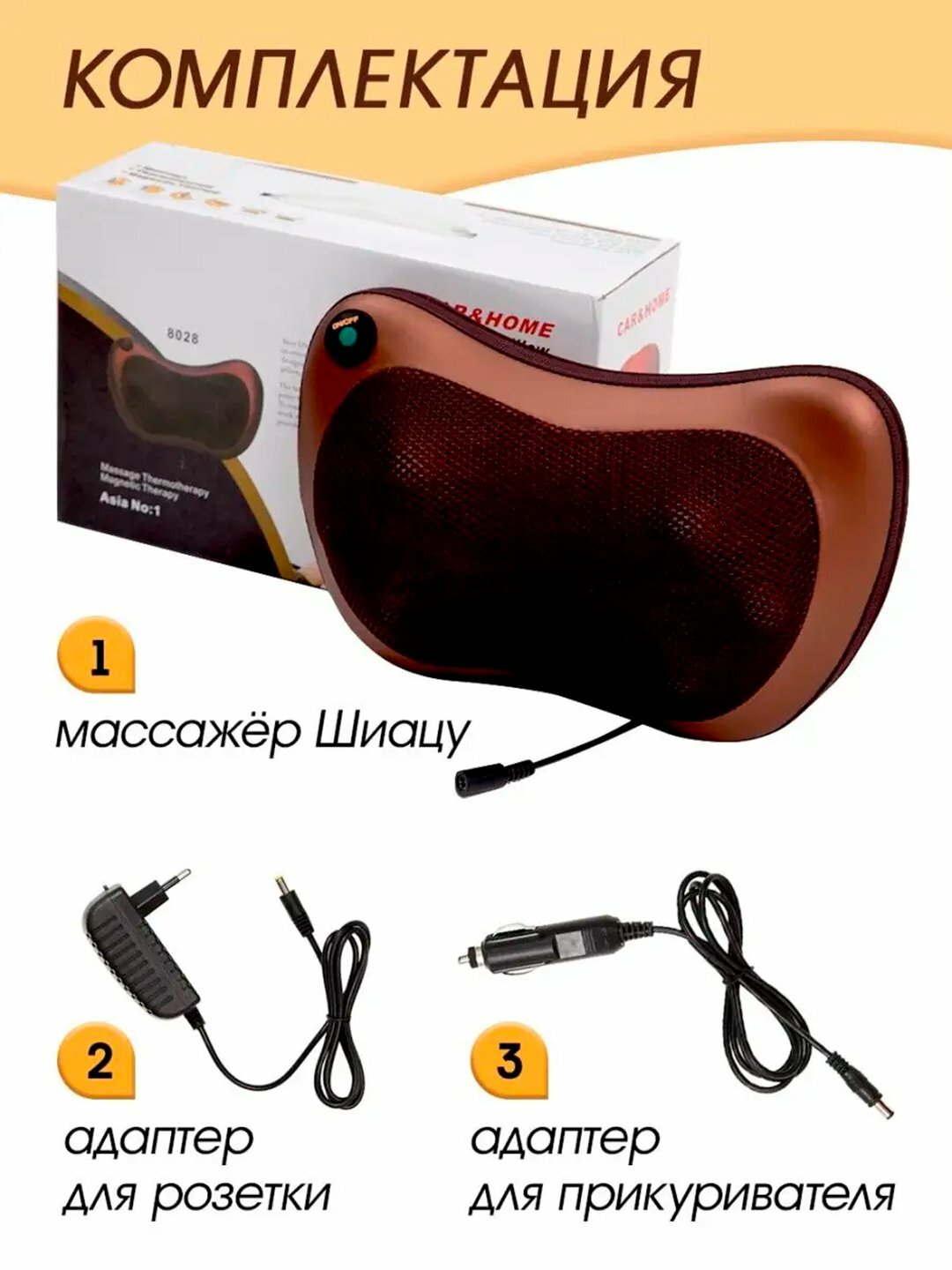 Подушка для массажа "Шиацу", 3 режима, питание от сети, для спины, шеи, головы — фото 1