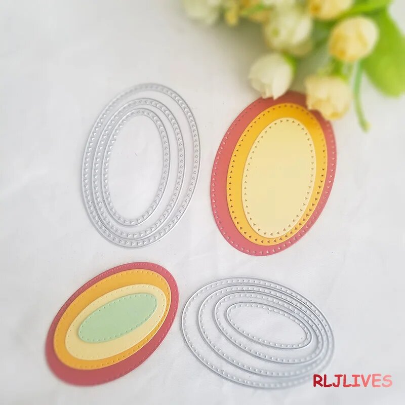 RLJLIVES Металлические режущие штампы овальной рамки для скрапбукинга 6 шт.