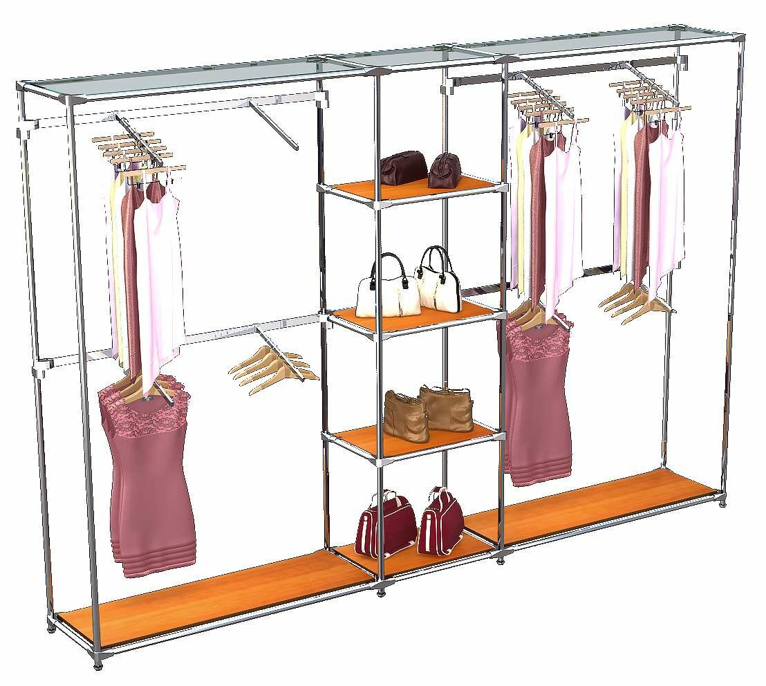 Торговая система хром без ДСП 3030 мм с полками ДСП и поручнями №8 Серый