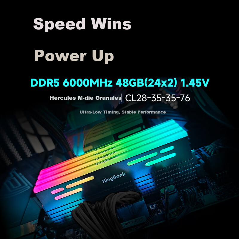 KINGBANK 48GB (24GBX2) Kit DDR5 6000 Desktop Memory Module Hynix M-die Chips Star Blade Black RGB Light Bar C28