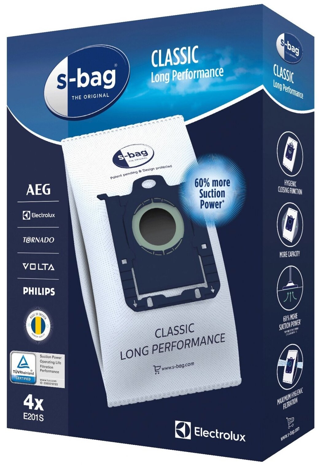 Комплект фильтр-мешков (4шт/комплект) E201S Magic bags для пылесосов Electrolux 9001684589