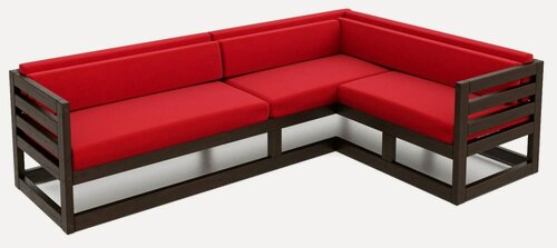 Изображение товара Угловой садовый диван Arsko Магнус-У правый, красный-венге, вельвет, деревянный, в гостиную, садовый, скандинавский лофт