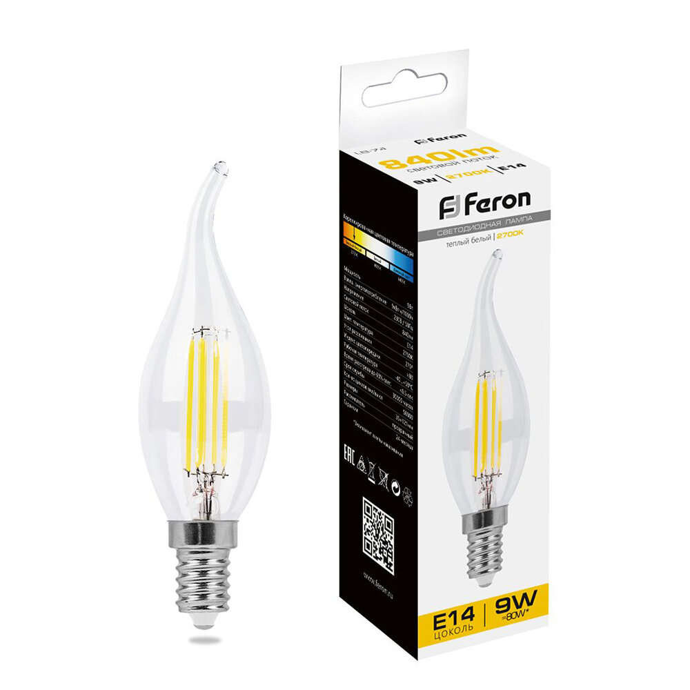 Светодиодные лампы Feron Лампа светодиодная Feron LB-74 Свеча на ветру E14 9W 230V 2700K 25960