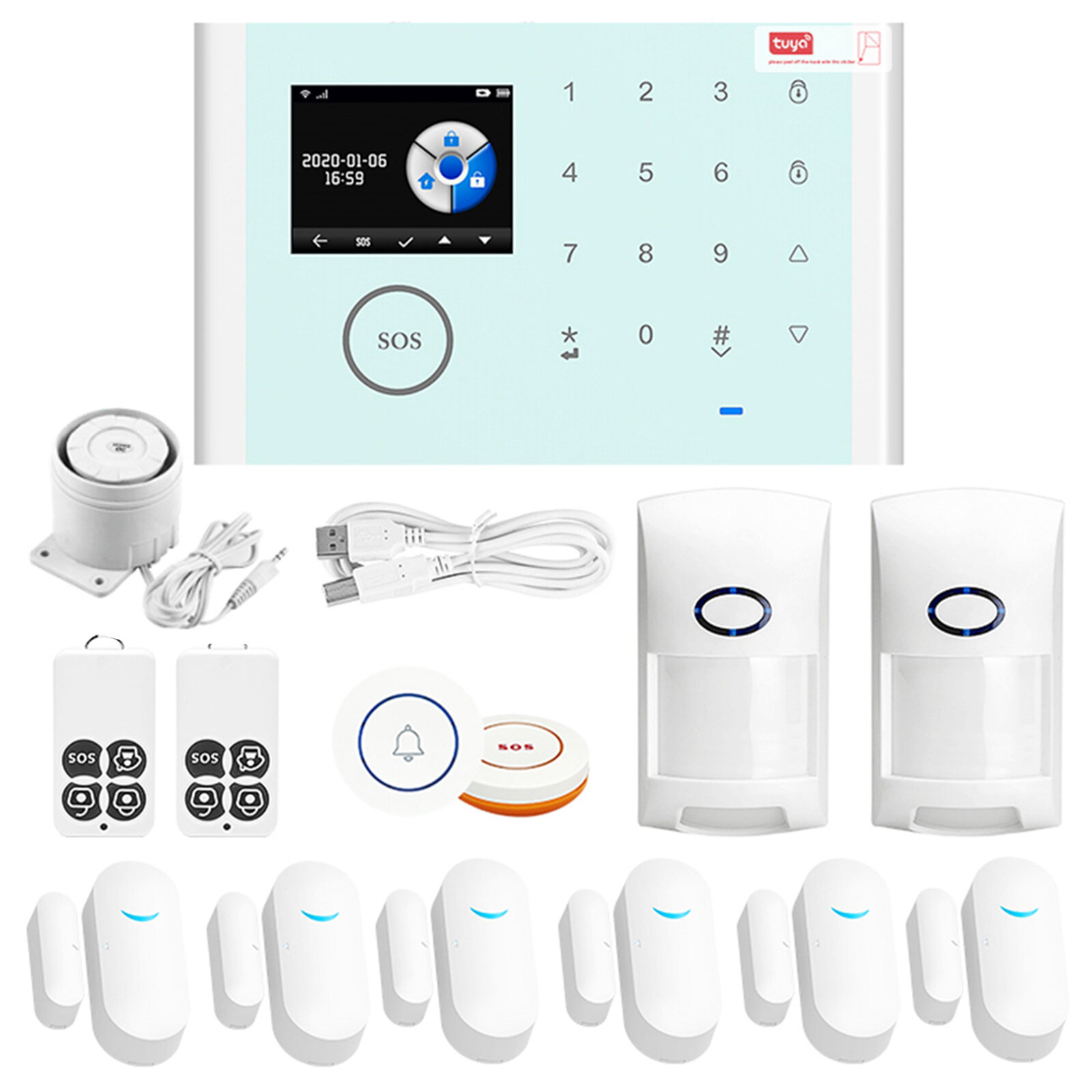 CS118 WiFi+GSM+GPRS 3 IN 1 Network Intelligent Home Alarm System Tuya APP Remote Control 433MHz Secure Door Bell Smart Alertor Compatible with Amazon Alexa Voice
