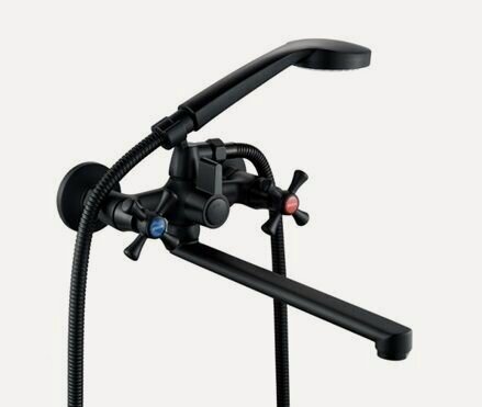Изображение товара Смеситель для ванны с длинным изливом, двухручковый, чёрный A5883H