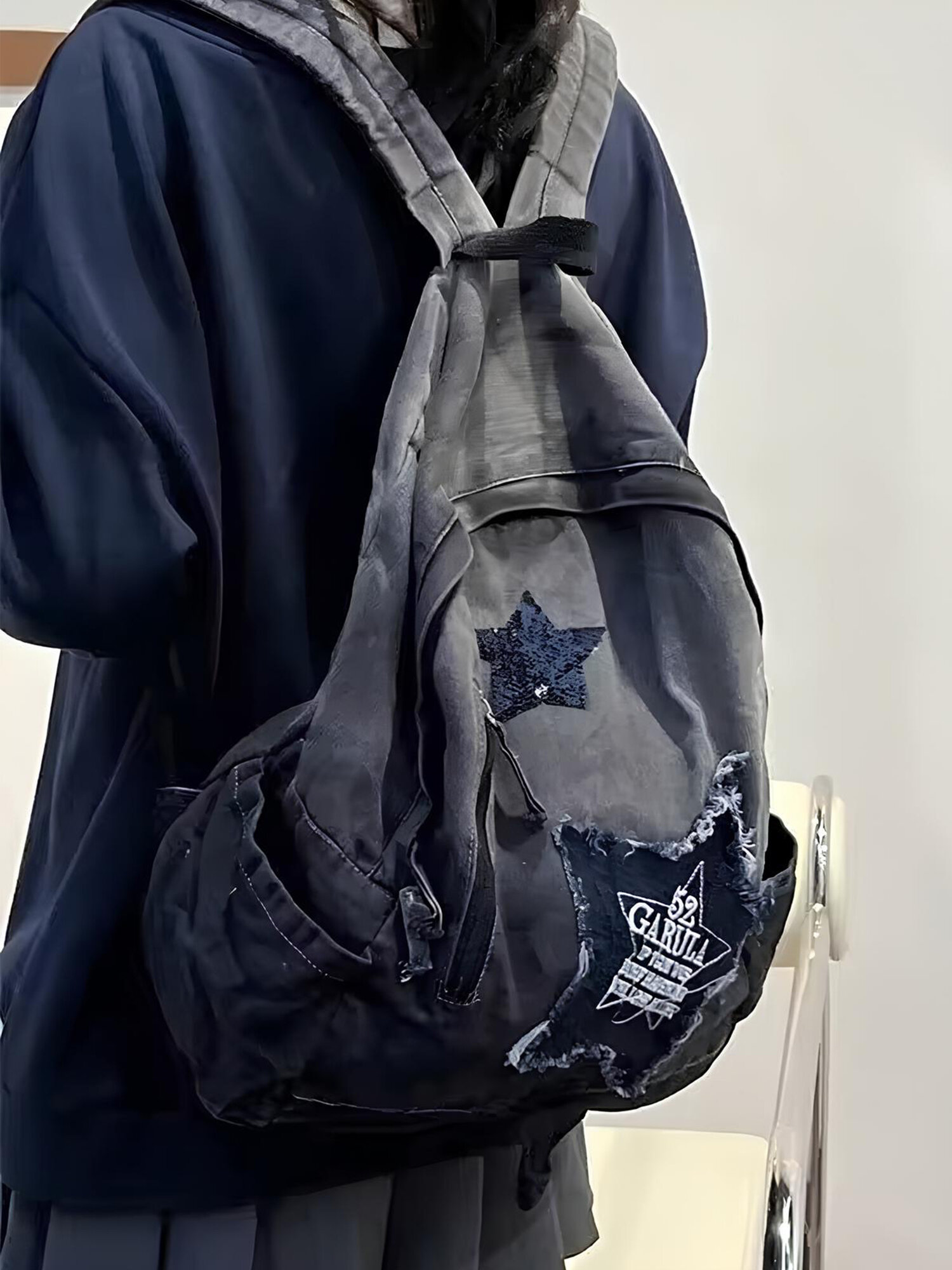 Рюкзак джинсовый y2k школьный корейский для подростков, городской портфель для девочки — фото 1