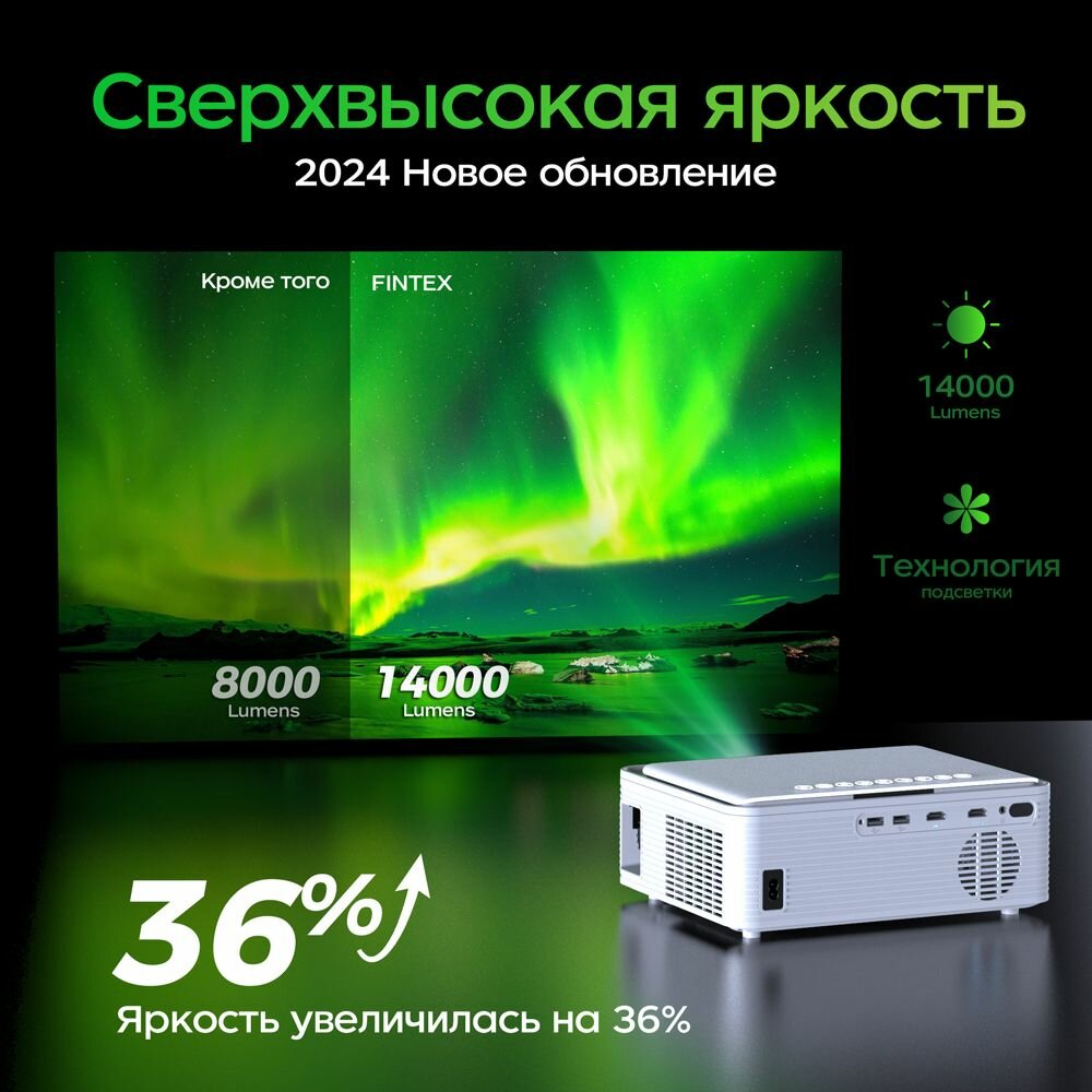 Проектор FINTEX P1 разрешением 1920P 650 ANS 14000Lumens проектор 4к для фильмов с поддержкой Wi-Fi и 5G Bluetooth — фото 1