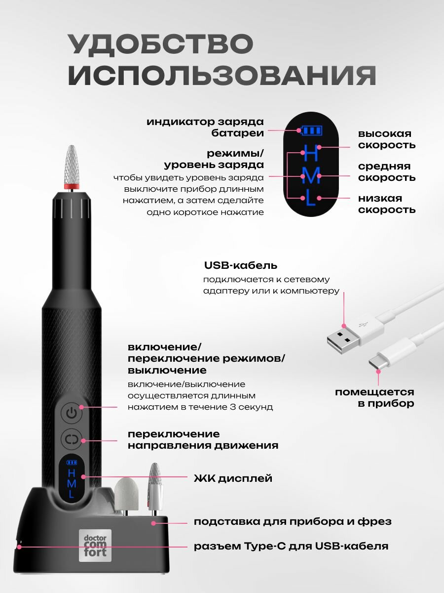 Doctor Comfort Аппарат для маникюра и педикюра беспроводной портативный домашний МС-2