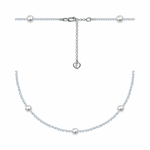 фото Колье diamant online, серебро, 925 проба, родирование, агат, жемчуг, длина 50 см., белый