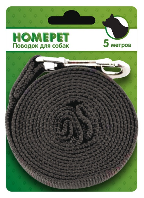 Поводок Homepet, брезентовый, 25мм x 5м, с карабином, чёрный — фото 1