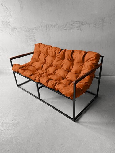 Изображение товара Диван мягкий удобный для отдыха, уличный, на балкон, на веранду, в стиле лофт, минимализм, Комфи ++ кожзам оранжевый