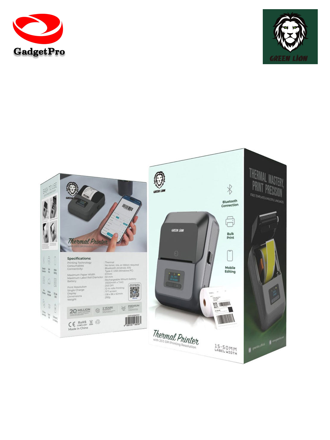 Портативный принтер Smart Green Lion (15-50 мм) – мобильный, компактный, для печати фото и документов