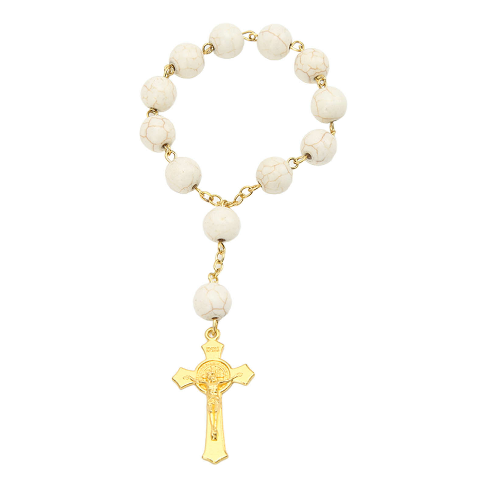 Car Hanging Rosary Polishing Exquisite Portable Prayer Beads with Cross for Decoration White