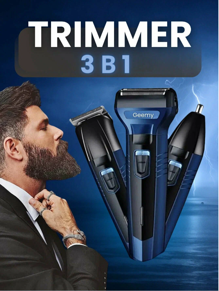 Триммер Geemy GM-566, для бороды, носа, ушей, 3в1, титановые лезвия