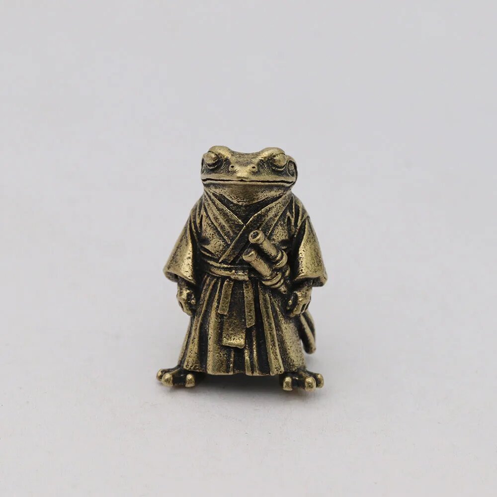 Латунная фигурка лягушки самурая, Vintage Brass