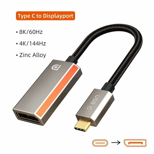 Адаптер CABLETIME C450 USB C to DP 8K 60Гц, USB C to DP 8K, 15cm