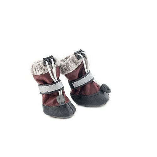 Ботинки для собак ЧИП утепленные размер XS 5х35х85 см мех полиэстер трехслойная подошва бордовые 2 шт 682₽