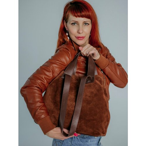 Сумка шоппер Vera Pelle, фактура бархатистая, зернистая, коринчевый