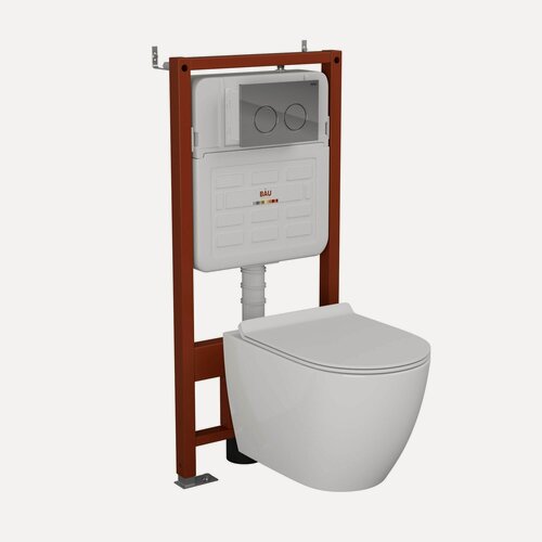 Изображение товара Комплект BAU 6 в 1: усиленная инсталляция BAU IDEAL, унитаз подвесной безободковый смыв торнадо Bau Dream 52х36 Hurricane-5, сиденье быстросъемное микролифт, клавиша BAU Round, хром