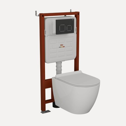 Изображение товара Комплект BAU 6 в 1: усиленная инсталляция BAU IDEAL, унитаз безободковый смыв торнадо Bau Dream 52х36 Hurricane-5, сиденье быстросъемное микролифт, клавиша BAU Strike, черная матовая