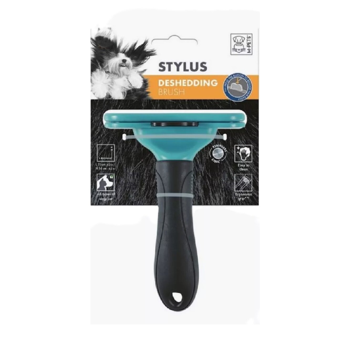 M-PETS Щетка-дешеддер для вычесывания кошек и собак, L 11x16см